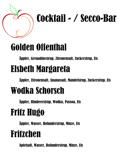 Getränkekarte Cocktail und Secco-Bar Kelterfest 2013